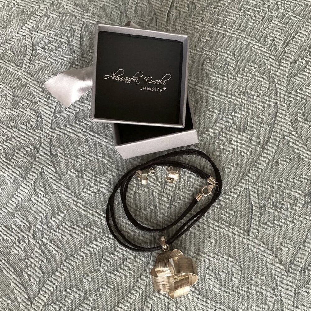 Silver Knotted Necklace with Matching Earrings